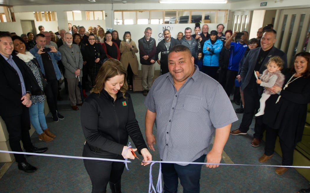 Visions of a Helping Hand chief executive Tiny Deane at the opening of the Sanctuary Manaakitanga night shelter on Pukuatua St in 2018.