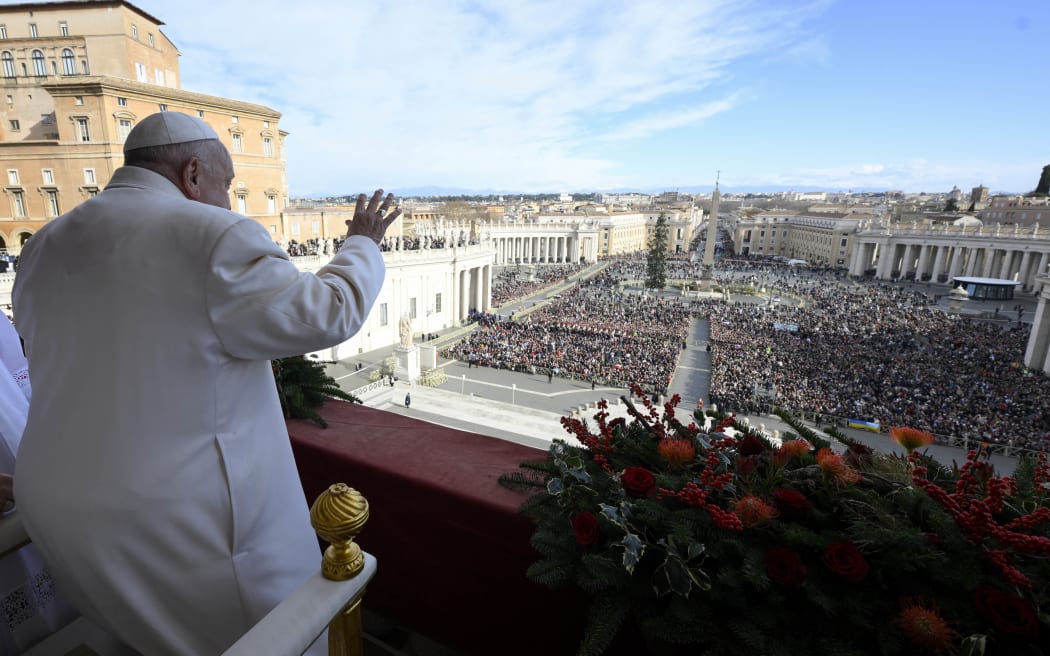 Pope Francis during the Urbi et Orbi message and blessing to the city and the world as part of Christmas celebrations, at St Peter's square.