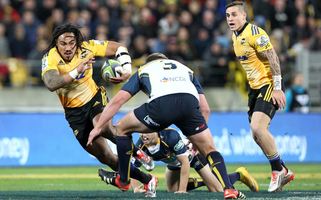 Hurricanes' Ma'a Nonu runs the ball during the Super Rugby Semi Final, Hurricanes v Brumbies.