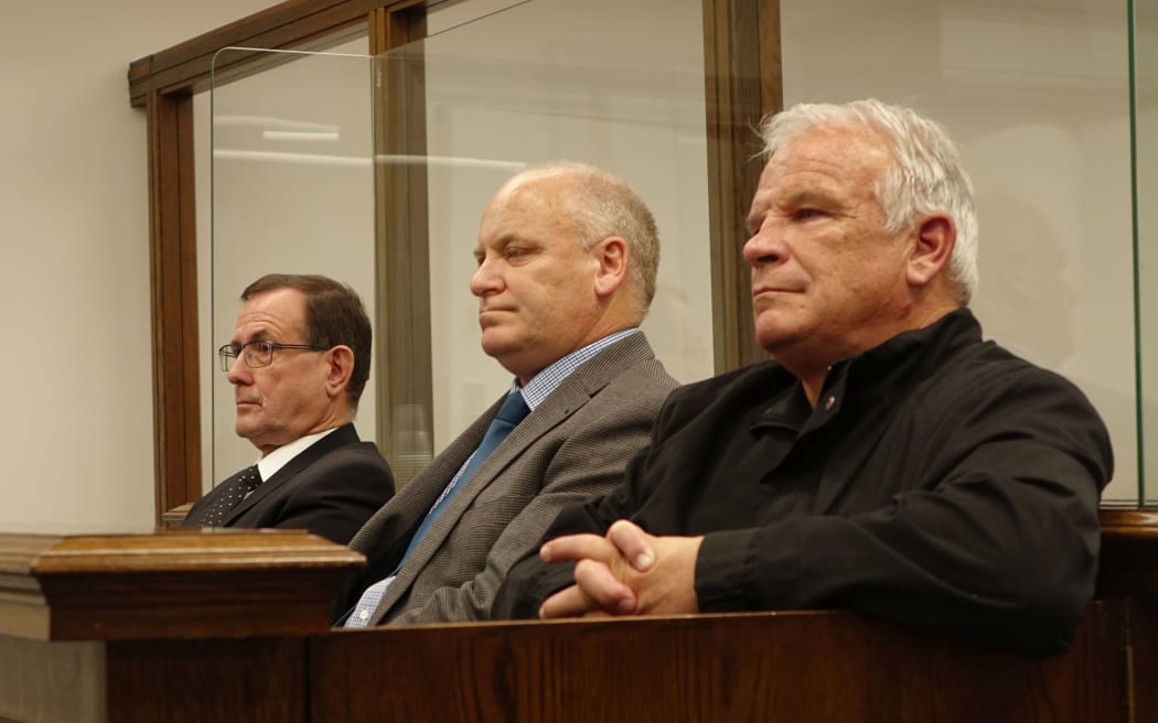 (from left) Paul Max, Kevin Coffey and Michael O'Brien have been found guilty of a multi-million-dollar pokie machine fraud.