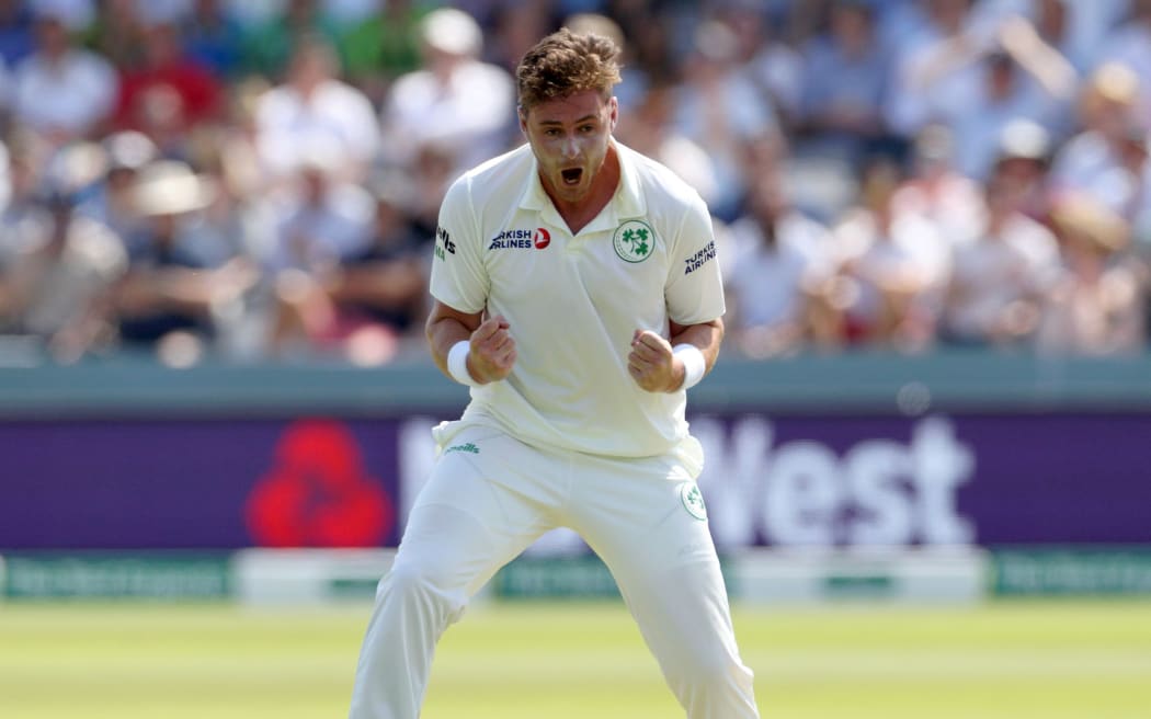 Ireland bowler Mark Adair celebrates a wicket.