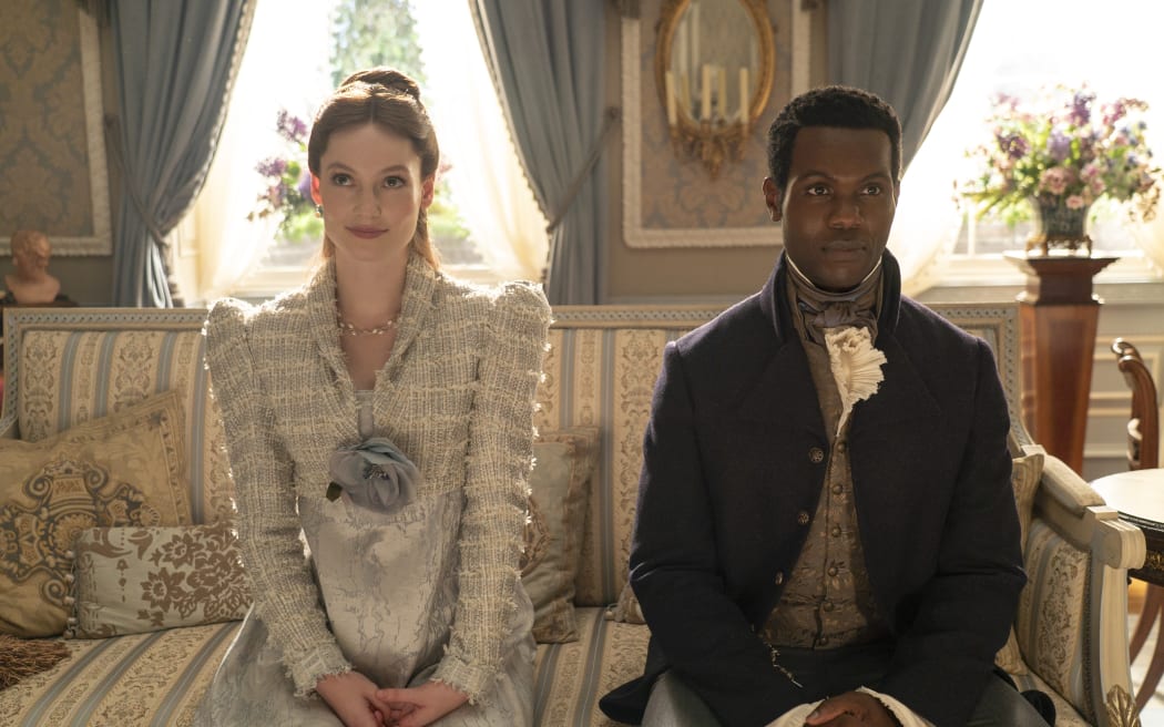 Bridgerton. (L to R) Hannah Dodd as Francesca Bridgerton, Victor Alli as John Stirling in episode 304 of Bridgerton. Cr. Liam Daniel/Netflix © 2024