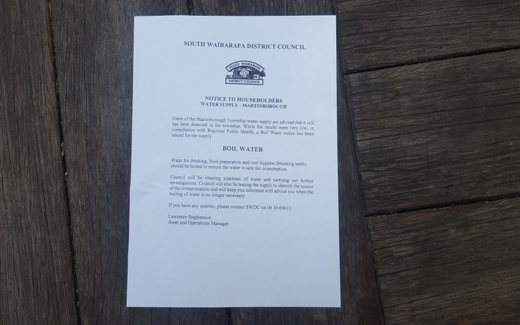 Boil water notice for Martinborough