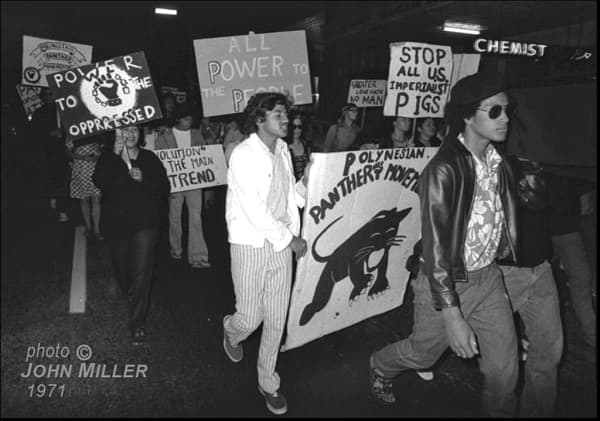 The Polynesian Panthers at a protest rally in the 1970s.
