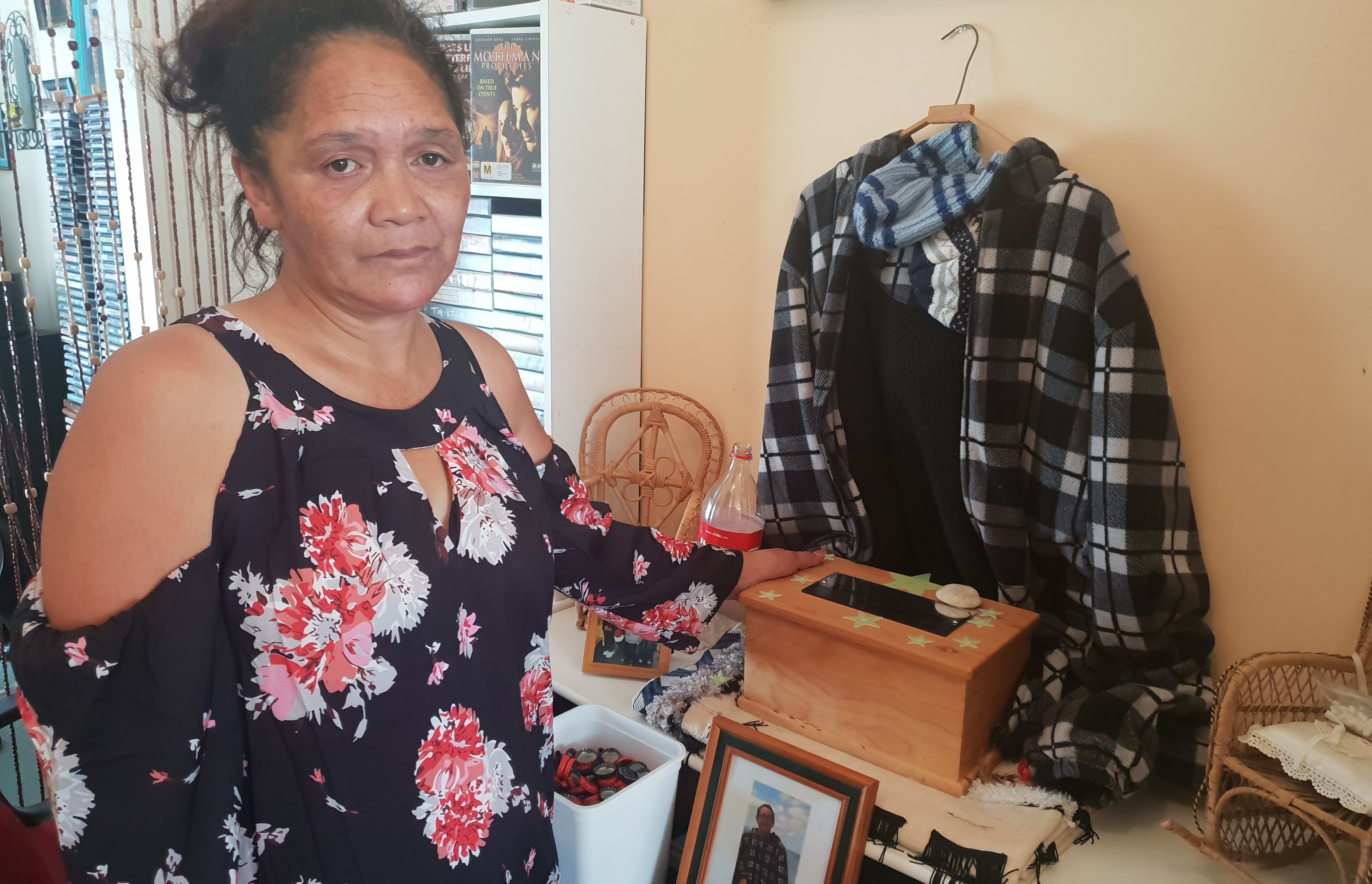 Ana Ransfield's shrine for her youngest child, Sonny. His ashes sit on a table alongside the glasses he used to wear, his favourite jacket, and a container filled with bottle caps he loved collecting.