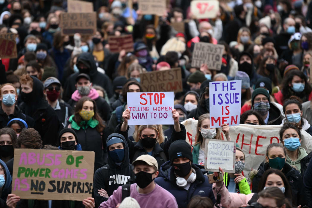 A protest calling for greater public safety for women, and against the police handling of a gathering on Clapham Common, after the death of Sarah Everard.