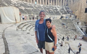 For use with summer story only - Former New Plymouth councillor John McLeod and partner Susie Rosser at an amphitheater in easter Turkey.