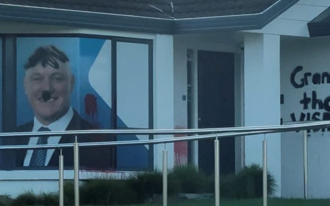 Christopher Luxon's electorate office in Botany was vandalised on Friday, 22 March 2024.
Credit: SUPPLIED