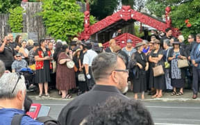 People gather for the start of the national hui at Tuurangawaewae marae on 20 January 2024.