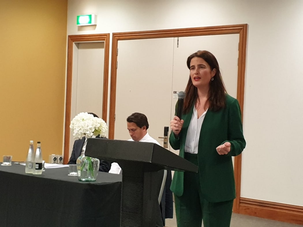 National MP Nicola Willis speaks at a meeting on safety in Wellington CBD, 12 March 2021.