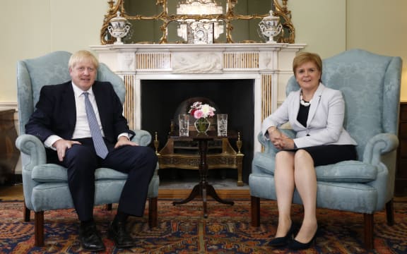 Prime Minister Boris Johnson and Scotland's First Minister Nicola Sturgeon at Bute House in Edinburgh during his visit to Scotland, July 29.
