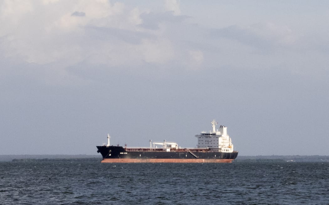 Crude oil tanker Nord Star is seen on Lake Maracaibo, Zulia State, Venezuela, on January 6, 2026. Venezuela's interim leader Delcy Rodriguez insisted on January 6, no foreign power was governing her country, even as President Donald Trump announced Caracas will be swiftly turning over millions of barrels of oil to the United States. (Photo by Margioni BERMÚDEZ / AFP)