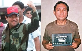 These two file photos show Panamanian General Manuel Noriega taken on 04 October, 1989 in Panama (L) and 04 January, 1990 in Miami (R)