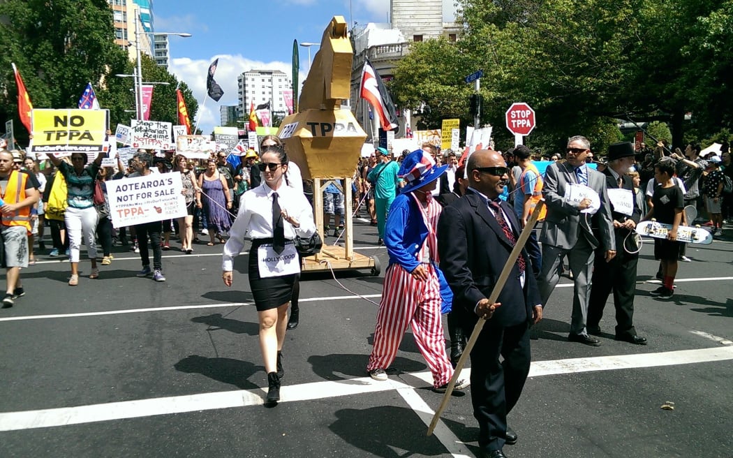 Anti-TPP marchers in Wellington.