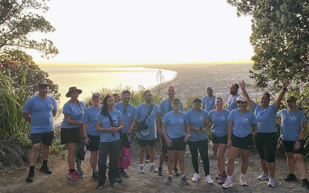 Some of the hundreds of people that climbed Mauao to raise money for Tauranga Māori ward councillor Mikaere Sydney.