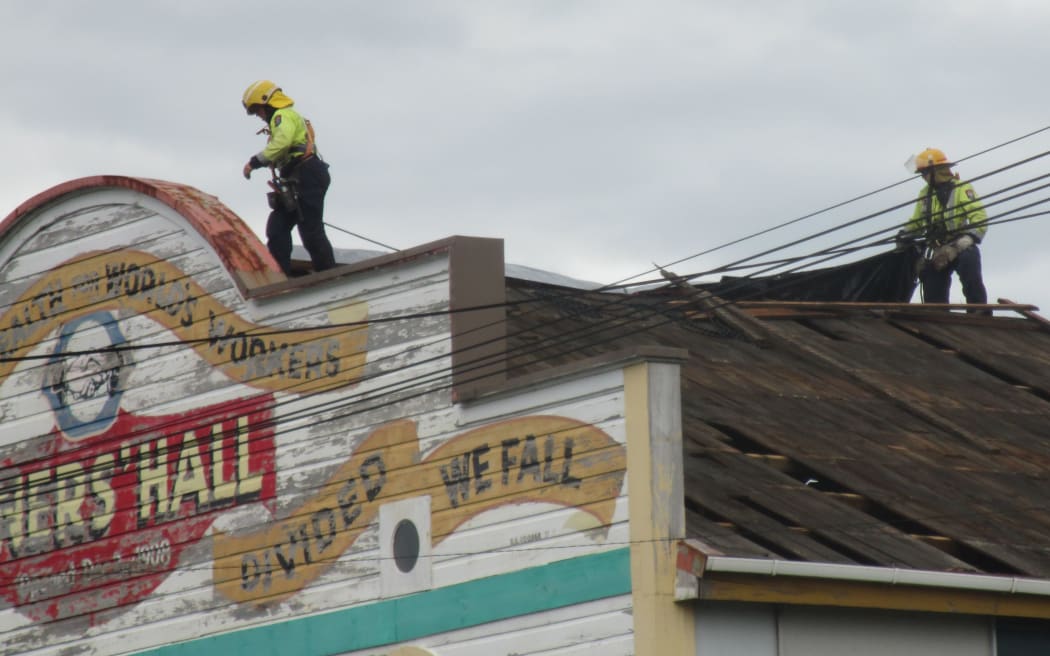 Fire crews on miners hall.