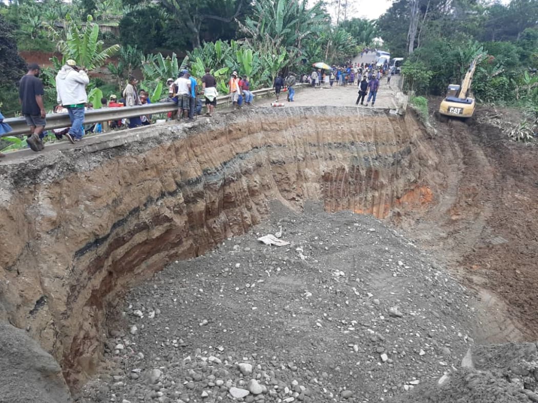 A massive hole has been carved out of the Highlands Highway
