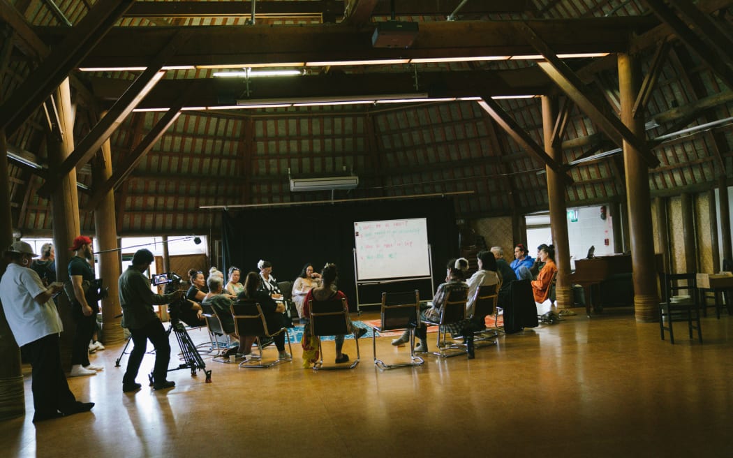 Inside the Fale at Samoa House during filming Still Here.