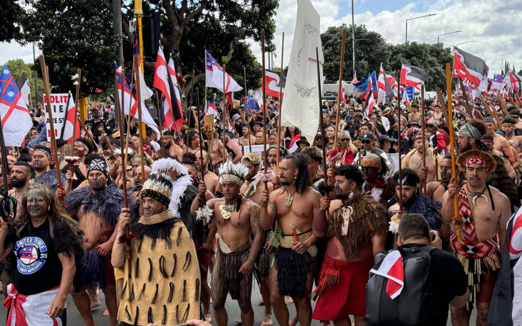 The hīkoi is making its way up Oriental Parade almost to the intersection with Courtenay Place.
