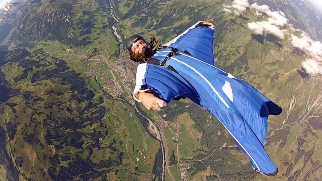 Dan Vicary, on an earlier skydive in a wingsuit.