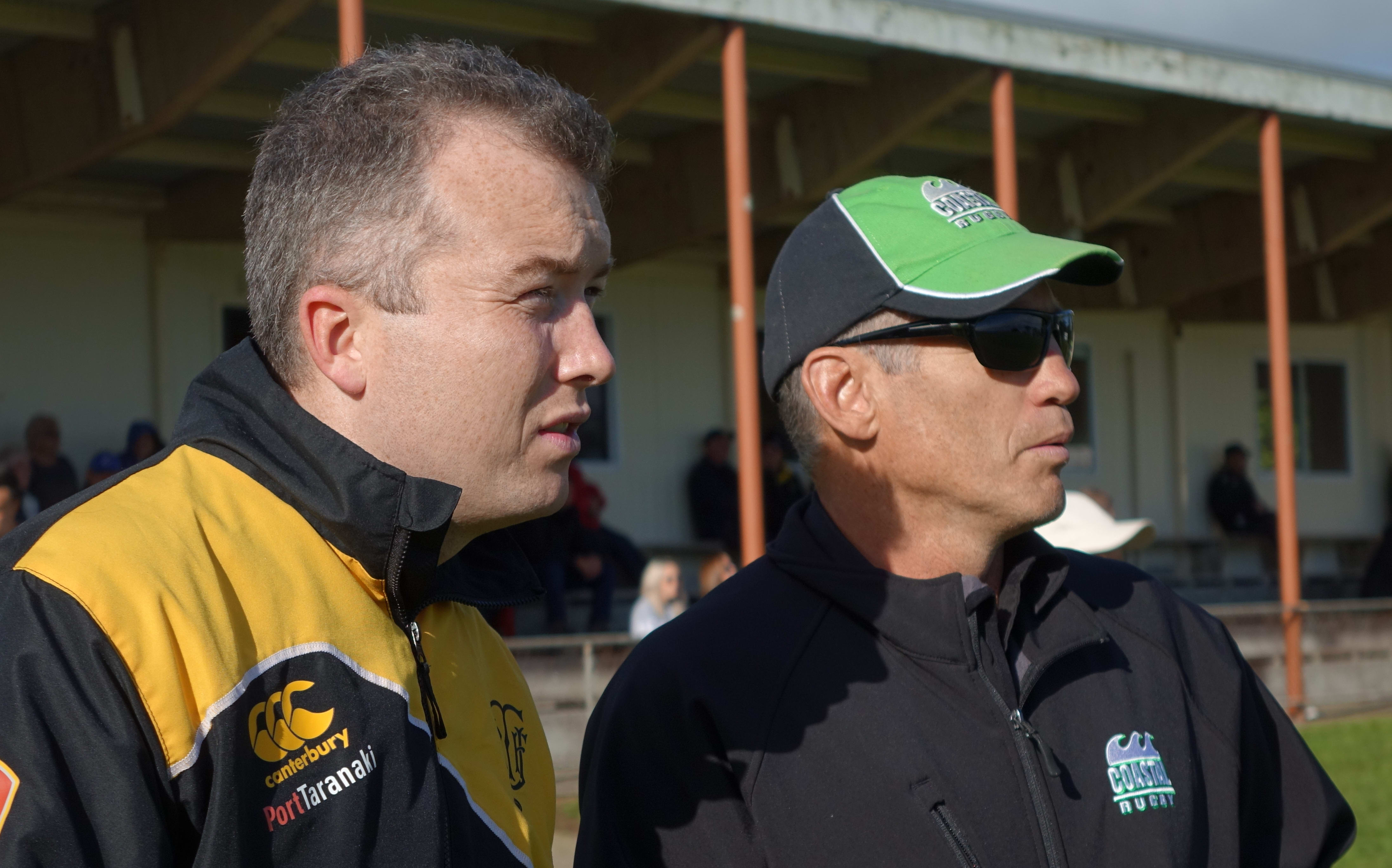 TRFU community rugby manager Glenn Noble, left, and Coastal RFC chair Brent Davies
