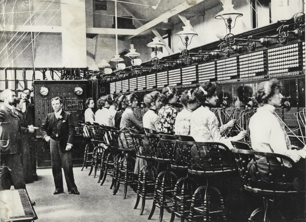 Telephone exchange with 10 female operators