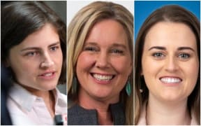 Green MP Chloe Swarbrick (left), Labour's Helen White (middle) and National's candidate Emma Mellow (right).