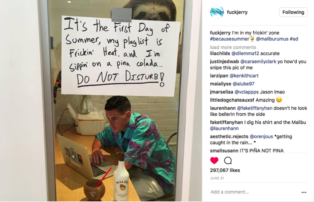 A Fuck Jerry post promoting Malibu