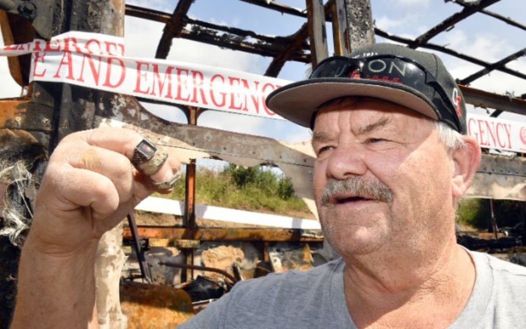 Dunedin resident Gary West was reunited with rings given to him by his late wife when they were retrieved by a fire investigator after his house bus was destroyed in a fire at the weekend.