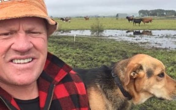 Morrinsville Federated Farmers chair Stuart Husband and his dog Buck.