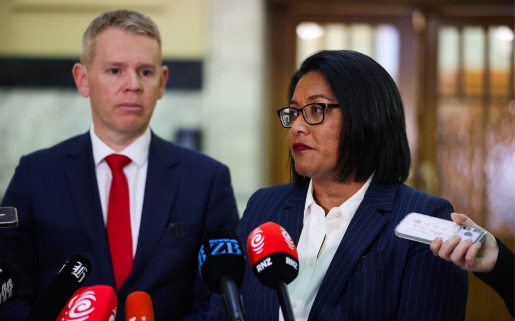 Labour leader Chris Hipkins and Labour’s finance spokesperson Barbara Edmonds speak to media after Budget 2026.
