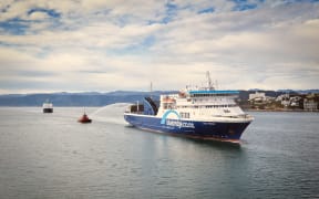 The new Strait Feronia sailing in to Wellington harbour.