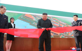 A photo released from North Korea's official Korean Central News Agency on May 2 reportedly shows Kim Jong Un attending a ceremony to mark the completion of Sunchon phosphatic fertilizer factory in South Pyongan province. The report cannot be independently confirmed.