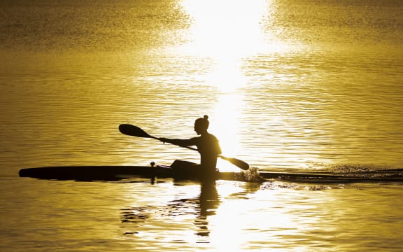 Lisa Carrington trains at Lake Pupuke on Auckland's North Shore.