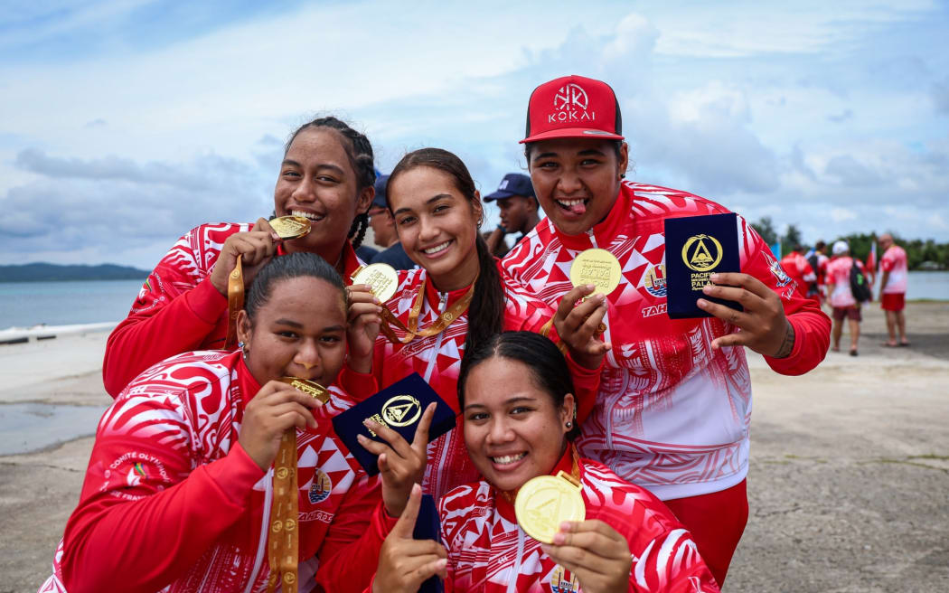 Tahiti dominated in the va'a (pictured) and the swimming on day one.