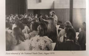 Dr Guy Jansen conducting the first rehearsal of the NZ Youth Choir in 1979