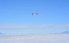 The ice thickness was measured using a Basler BT-67 (a modified DC-3) plane towing a piece of equipment called an EM Bird underneath.