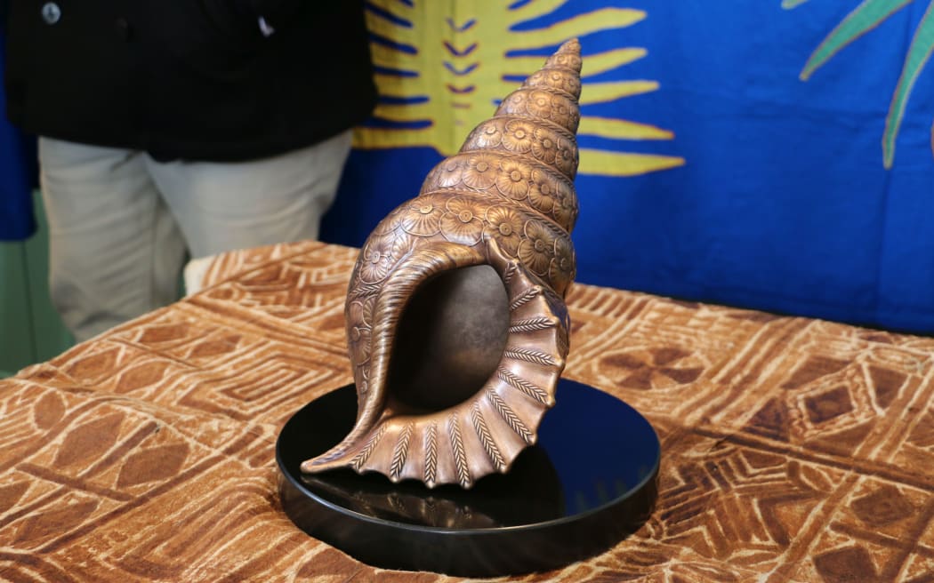 A model of Michael Tuffrey's design for the Pacific Islands memorial at the Pukeahu National War Memorial.