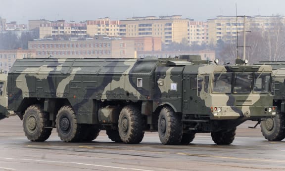 A Russian Iskander ballistic missile launcher