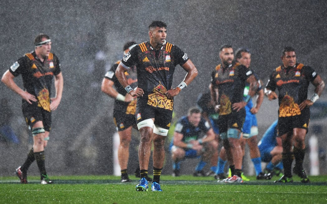 The Chiefs and Blues both appear dejected after their 16-all draw at Eden Park 26.5.17