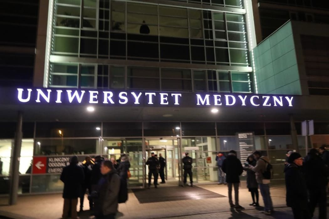 Police outside the Gdansk hospital where Pawel Adamowicz was taken.