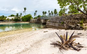 Bonriki-Buota bridge between islets over lagoon, South Tarawa, Kiribati, Micronesia, Oceania, South Pacific Ocean.