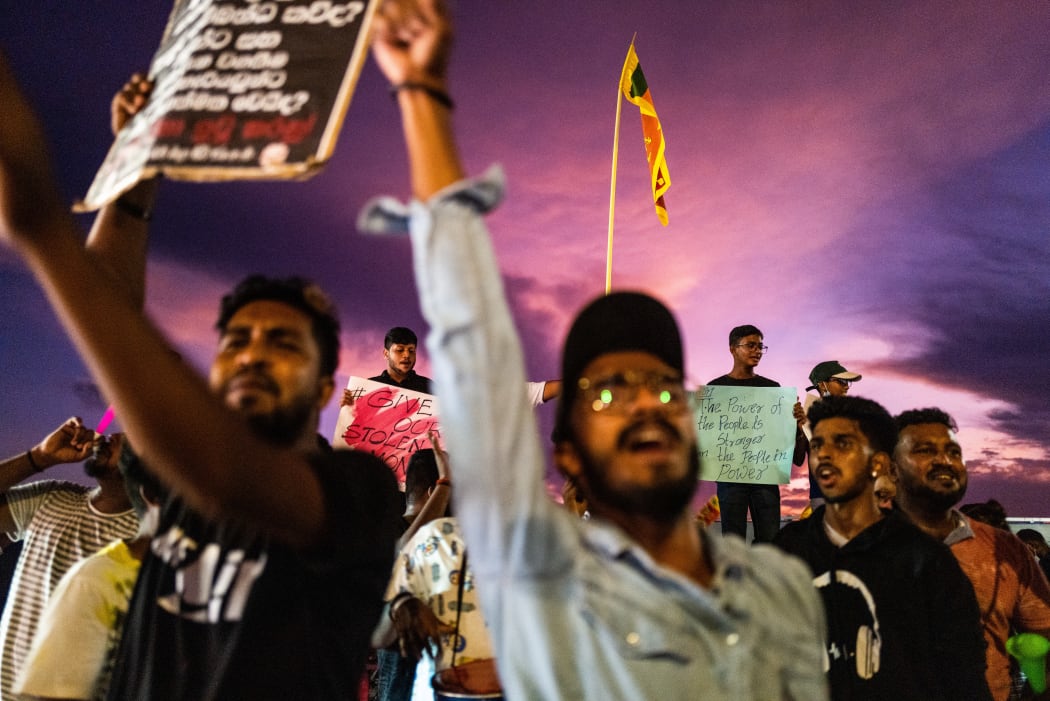 An  anti-government demonstration near the president's office in Colombo on April 17, 2022, demanding President Gotabaya Rajapaksa's resignation over the country's crippling economic crisis.