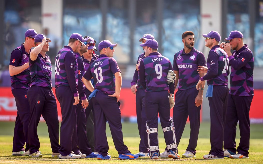 The Scotland men's cricket team at the T20 World Cup 2021 in Dubai.