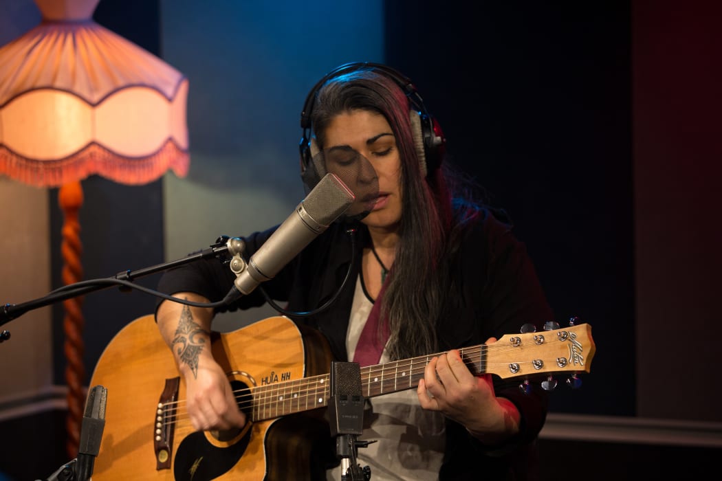 Huia Hamon in the RNZ Auckland Studio B.