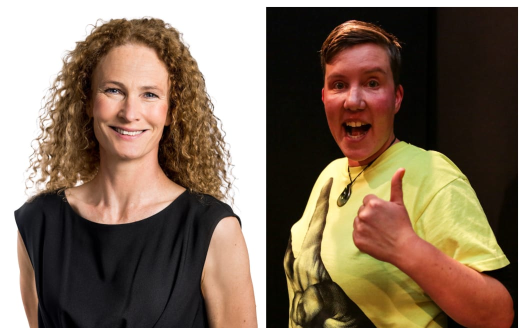 Headshots of NZSO flutist Bridget Douglas on the left and Actor Karen O'Leary on the right.