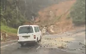 Heavy rain caused flooding on SH25 towards Coromandel town on 19 November 2025.