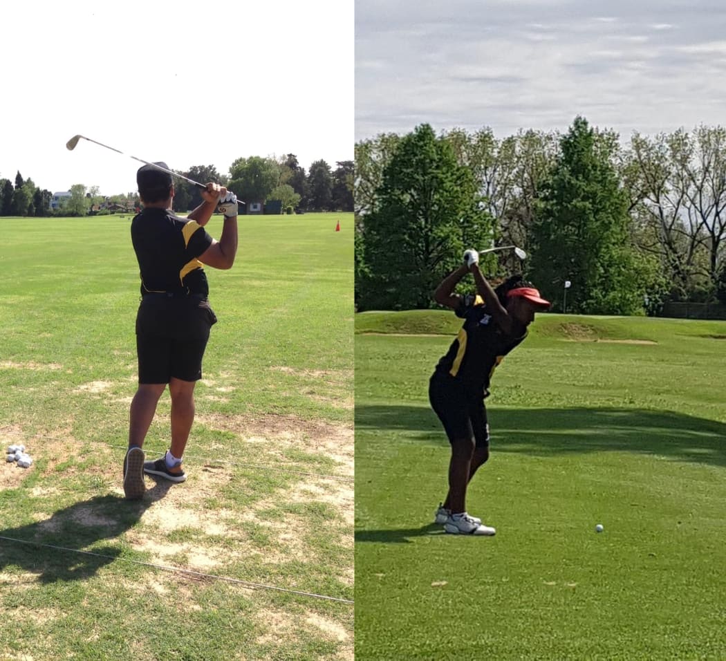 Terrence Coleman and Natalie Mok in action on the final day of men's and women's strokeplay competition.