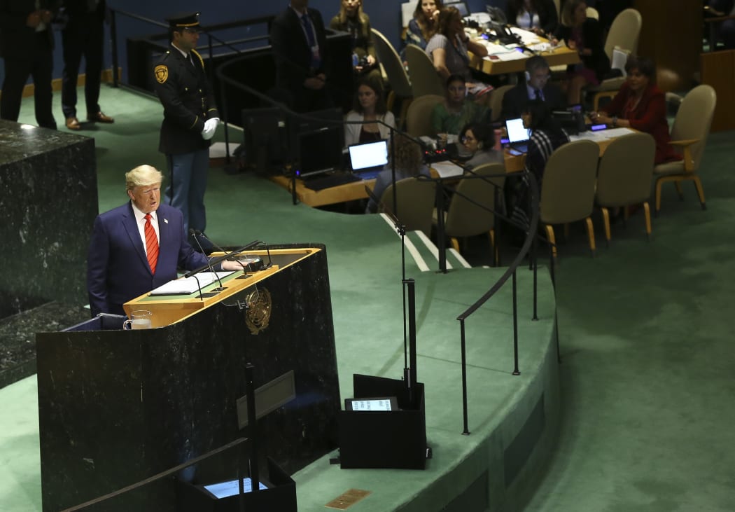 US president Donald Trump speaks at the UN.