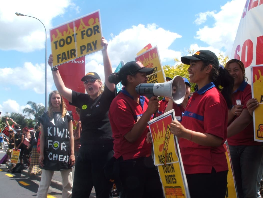 Fast food workers protest against youth rates in 2005.